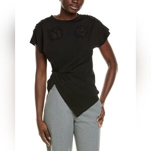 Gracia Black Short-Sleeve Embellished Twist-Front Top